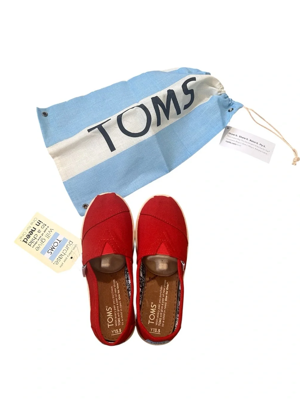TOMS Classics Kids Red Canvas Slip-On Shoe Size 13.5 Youth